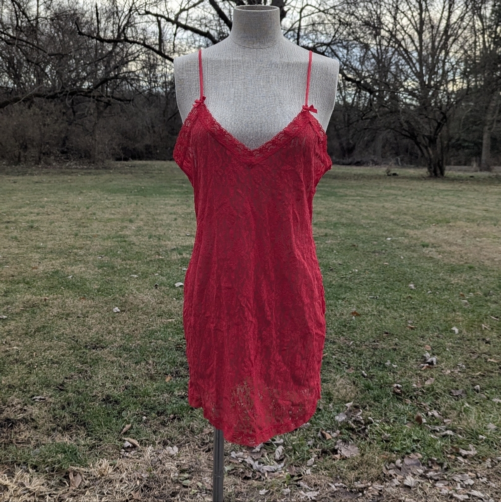 Morgan Taylor Red Lace Slip Dress Nightgown